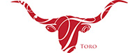 Toro logo with outline of longhorn bull and T overlay against a red background